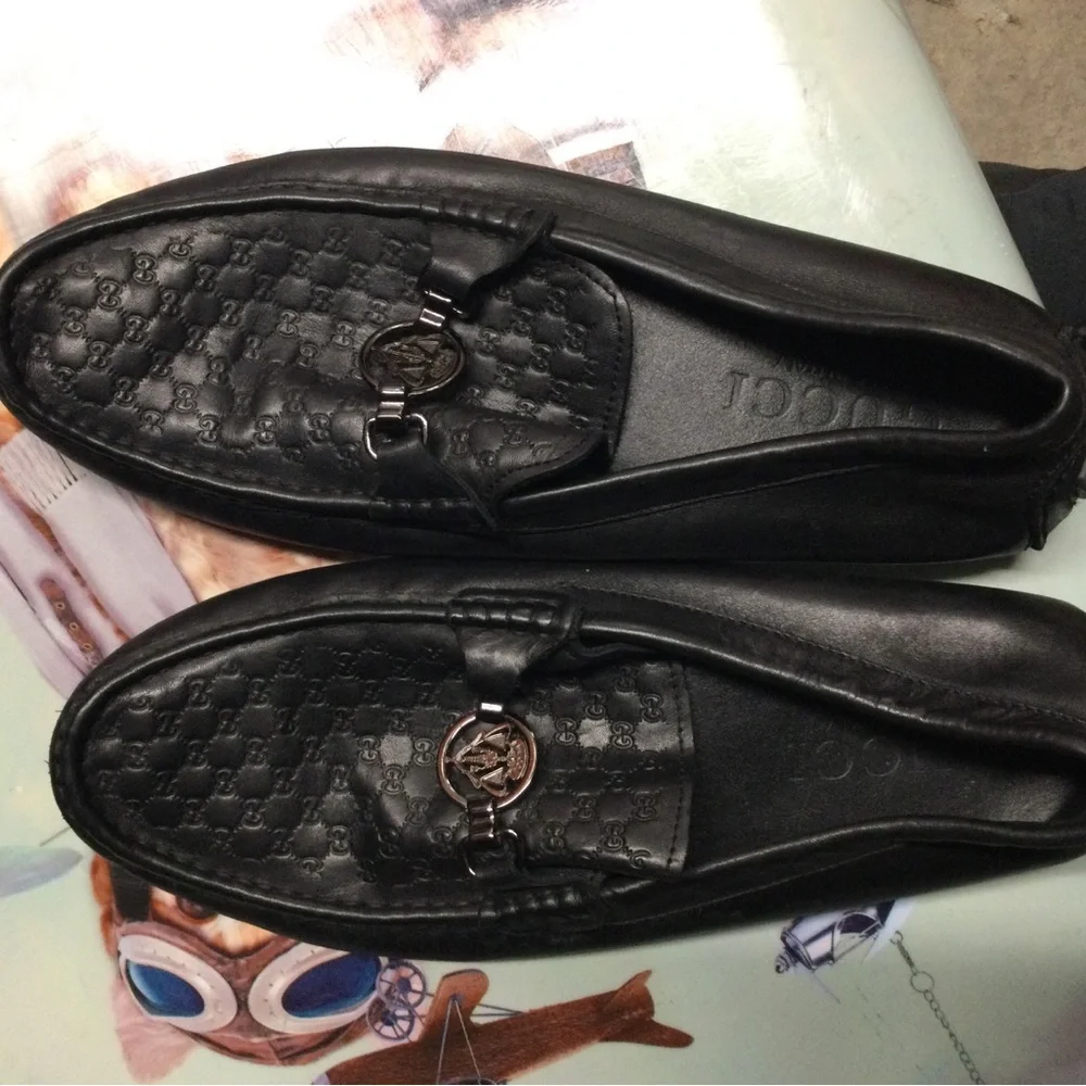 Gucci Black Leather Embossed GG Horsebit Loafers